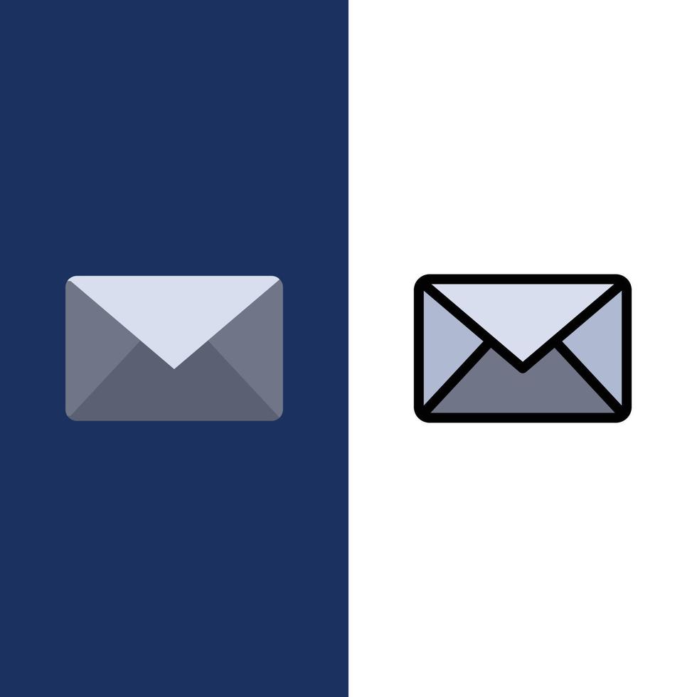 Email Mail Message Sms  Icons Flat and Line Filled Icon Set Vector Blue Background
