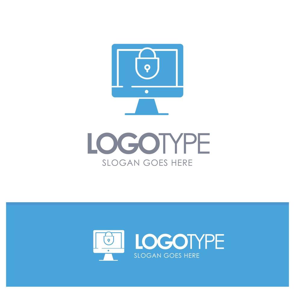 Computer Internet Lock Security Blue Solid Logo with place for tagline vector