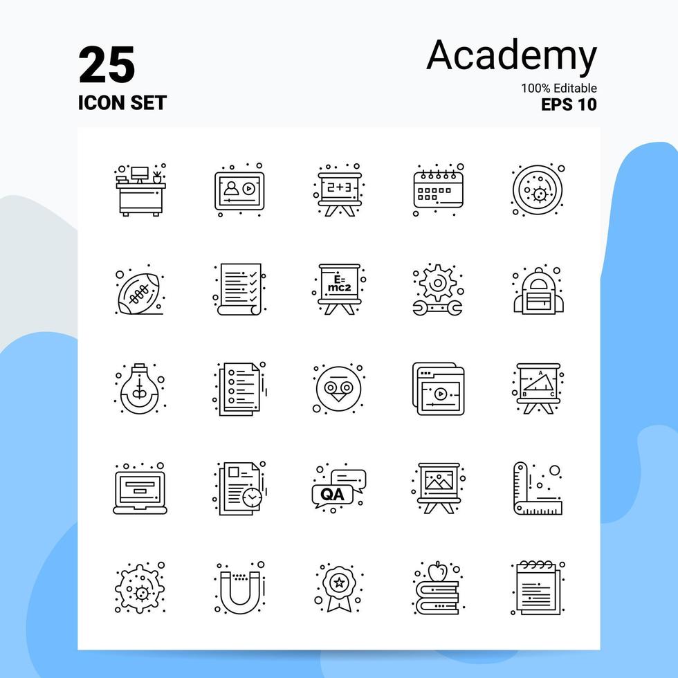 25 conjunto de iconos de academia 100 archivos eps 10 editables concepto de logotipo de empresa ideas diseño de icono de línea vector