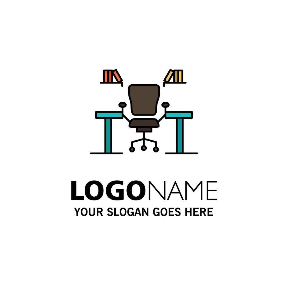 Table Business Chair Computer Desk Office Workplace Business Logo Template Flat Color vector