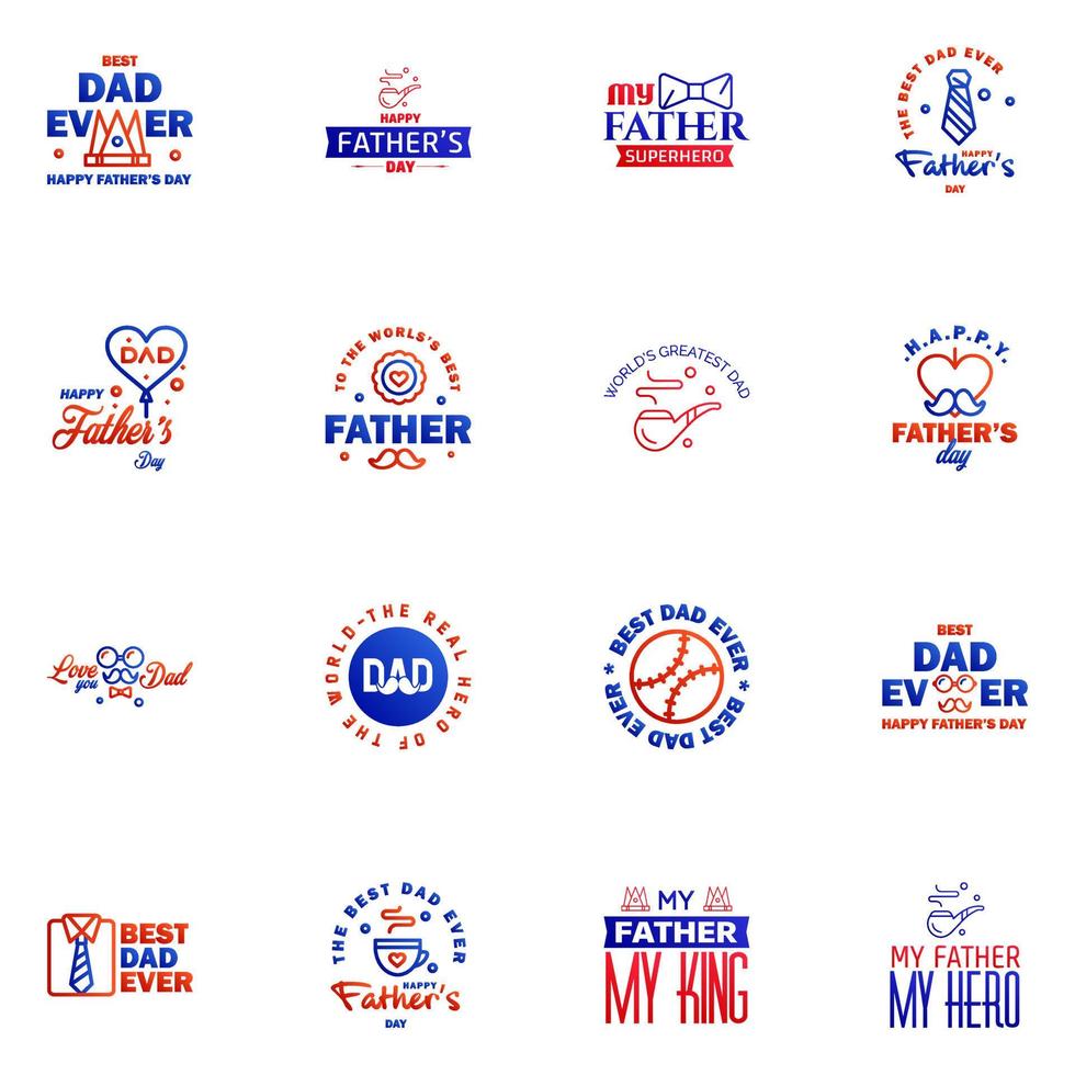 Happy fathers day 16 Blue and red Typography Fathers day background design Fathers day greeting card Editable Vector Design Elements