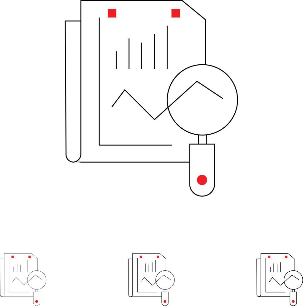 conjunto de iconos de línea negra fina y audaz informática de búsqueda estática de archivos vector