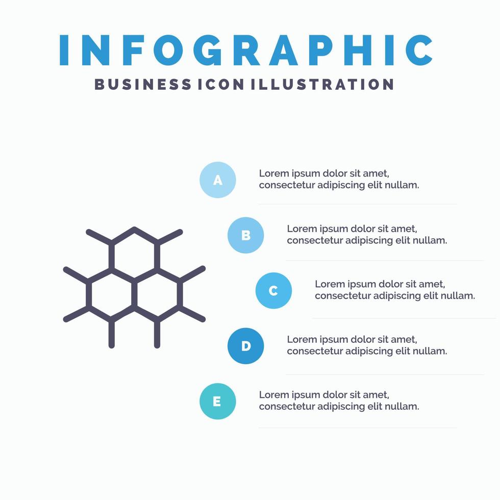 icono de línea de salud médica de estructura molecular con fondo de infografía de presentación de 5 pasos vector