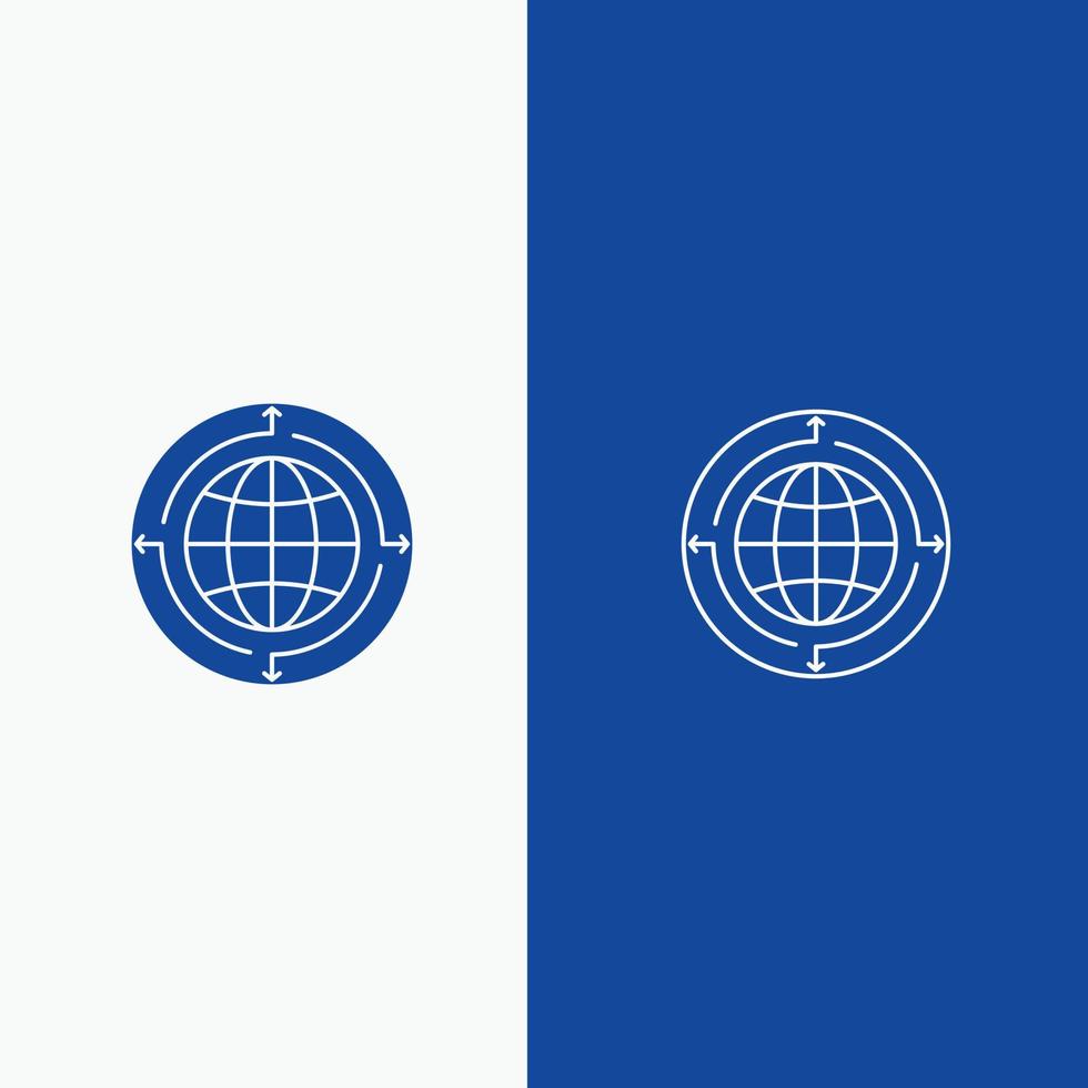 Globe Business Communication Connection Global World Line and Glyph Solid icon Blue banner Line and Glyph Solid icon Blue banner vector