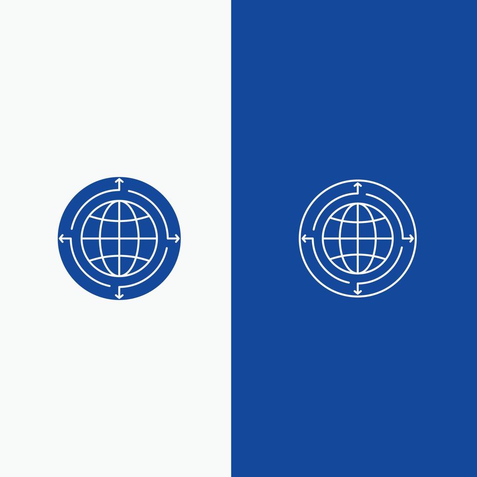 globo conexión de comunicación empresarial mundo global línea y glifo icono sólido bandera azul línea y glifo icono sólido bandera azul vector