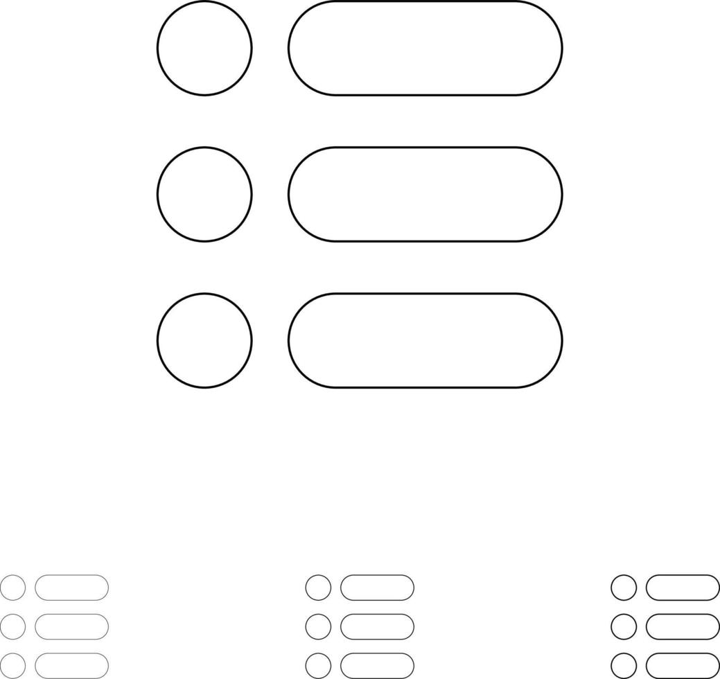 lista de texto de tarea escribir conjunto de iconos de línea negra en negrita y delgada vector