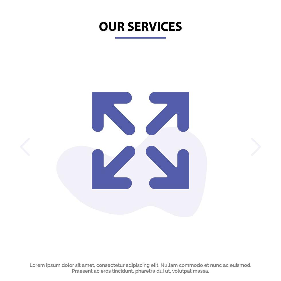 Our Services Arrow Direction Move Solid Glyph Icon Web card Template vector