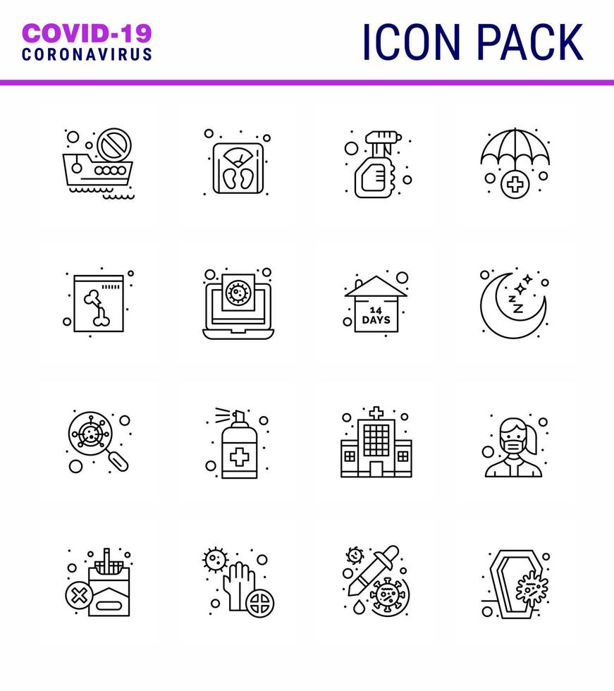 Corona virus disease 16 Line icon pack suck as skull medical cleaning insurance service virus viral coronavirus 2019nov disease Vector Design Elements