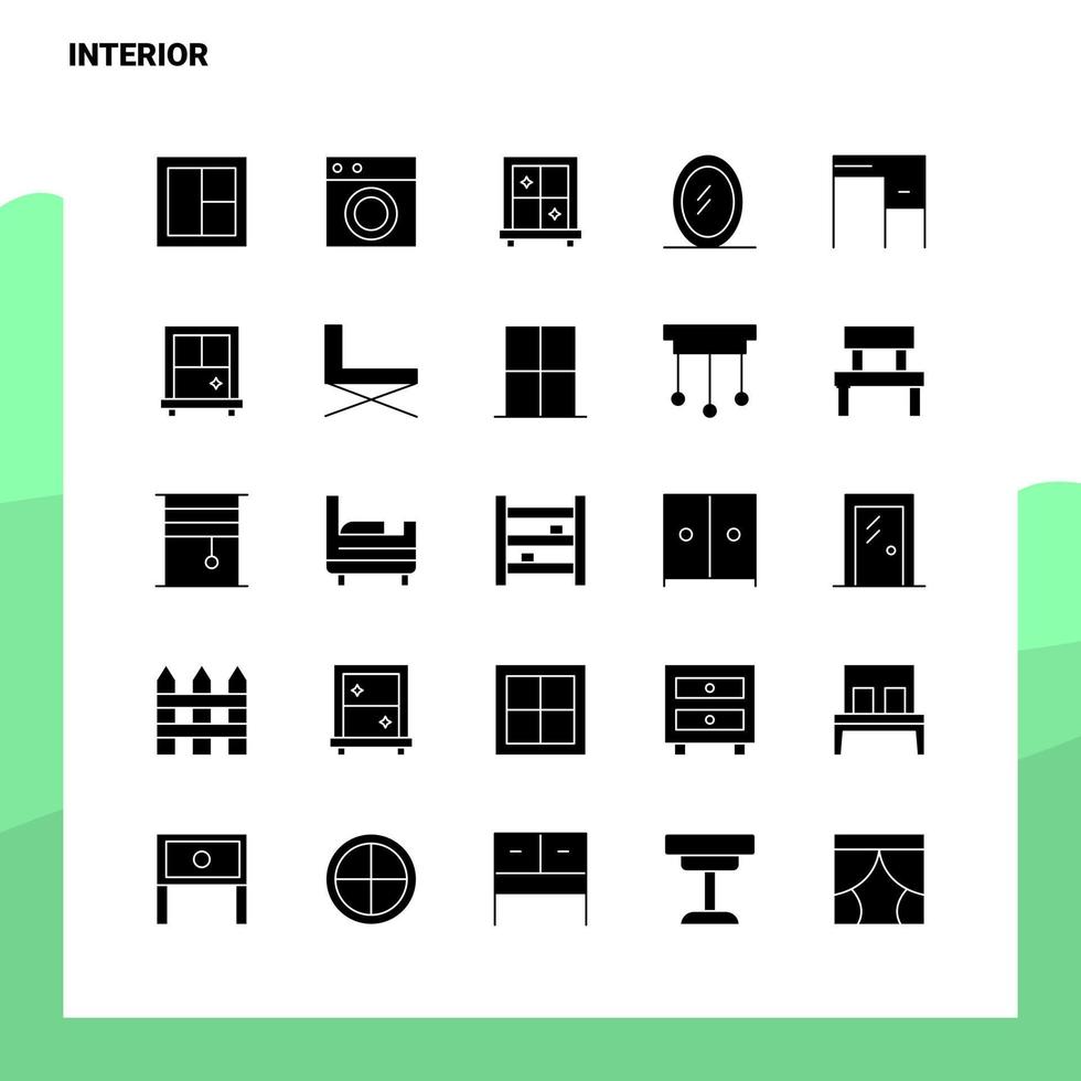 25 conjunto de iconos interiores plantilla de ilustración de vector de icono de glifo sólido para ideas web y móviles para empresa comercial