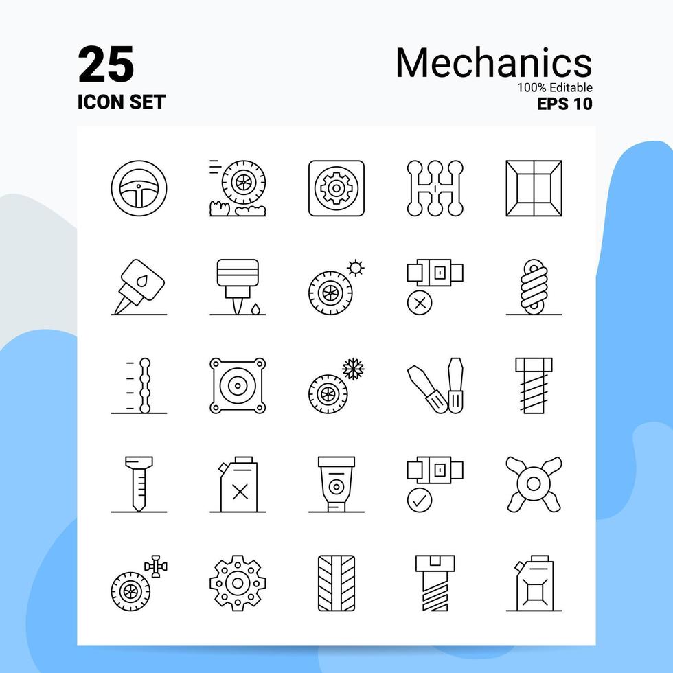 25 Mechanics Icon Set 100 Editable EPS 10 Files Business Logo Concept Ideas Line icon design vector