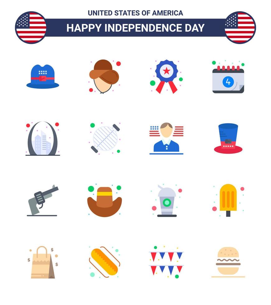 conjunto de 16 iconos del día de los ee.uu. símbolos americanos signos del día de la independencia para la construcción histórica fecha del arco de la estrella elementos editables del diseño del vector del día de los ee.uu.