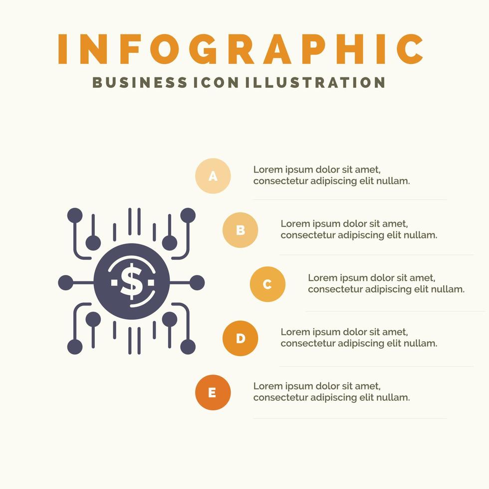 crowdfund crowdfunding crowdfunding venta de multitudes financiación de venta de multitudes icono sólido infografía 5 pasos fondo de presentación vector