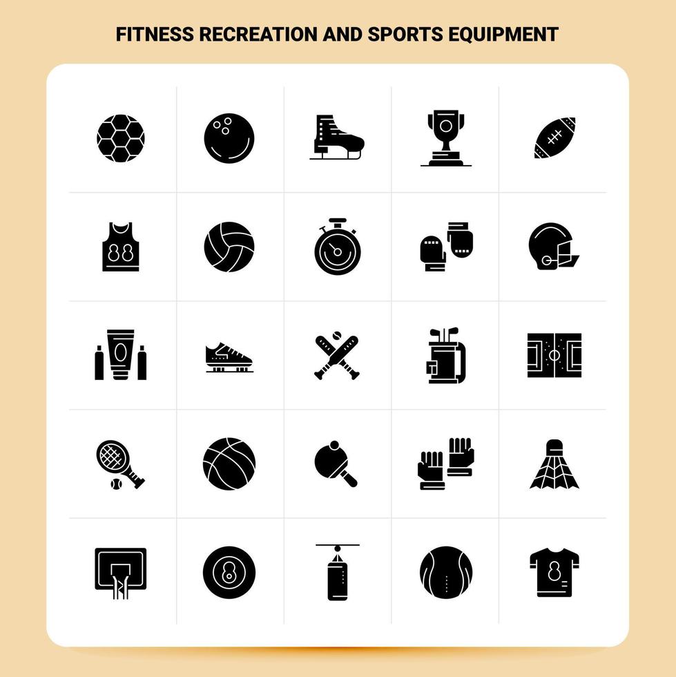 sólido 25 fitness recreación y equipo deportivo conjunto de iconos diseño de estilo de glifo vectorial iconos negros conjunto web y diseño de ideas de negocios móviles ilustración vectorial vector