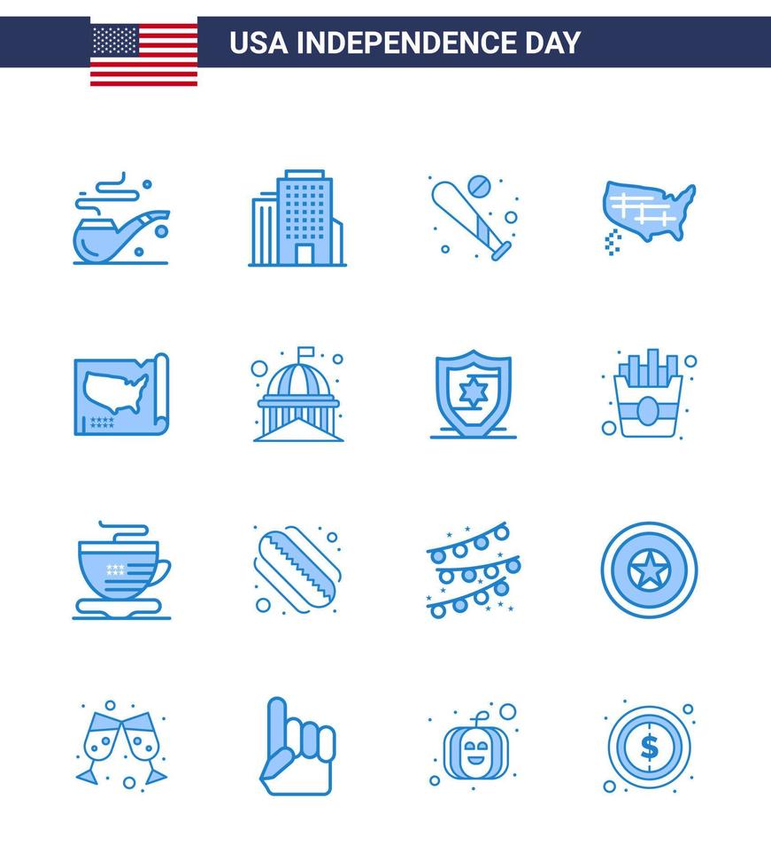 grupo de 16 blues establecidos para el día de la independencia de los estados unidos de américa, como el edificio emblemático bat estados unidos elementos de diseño vectorial editables del día de estados unidos vector