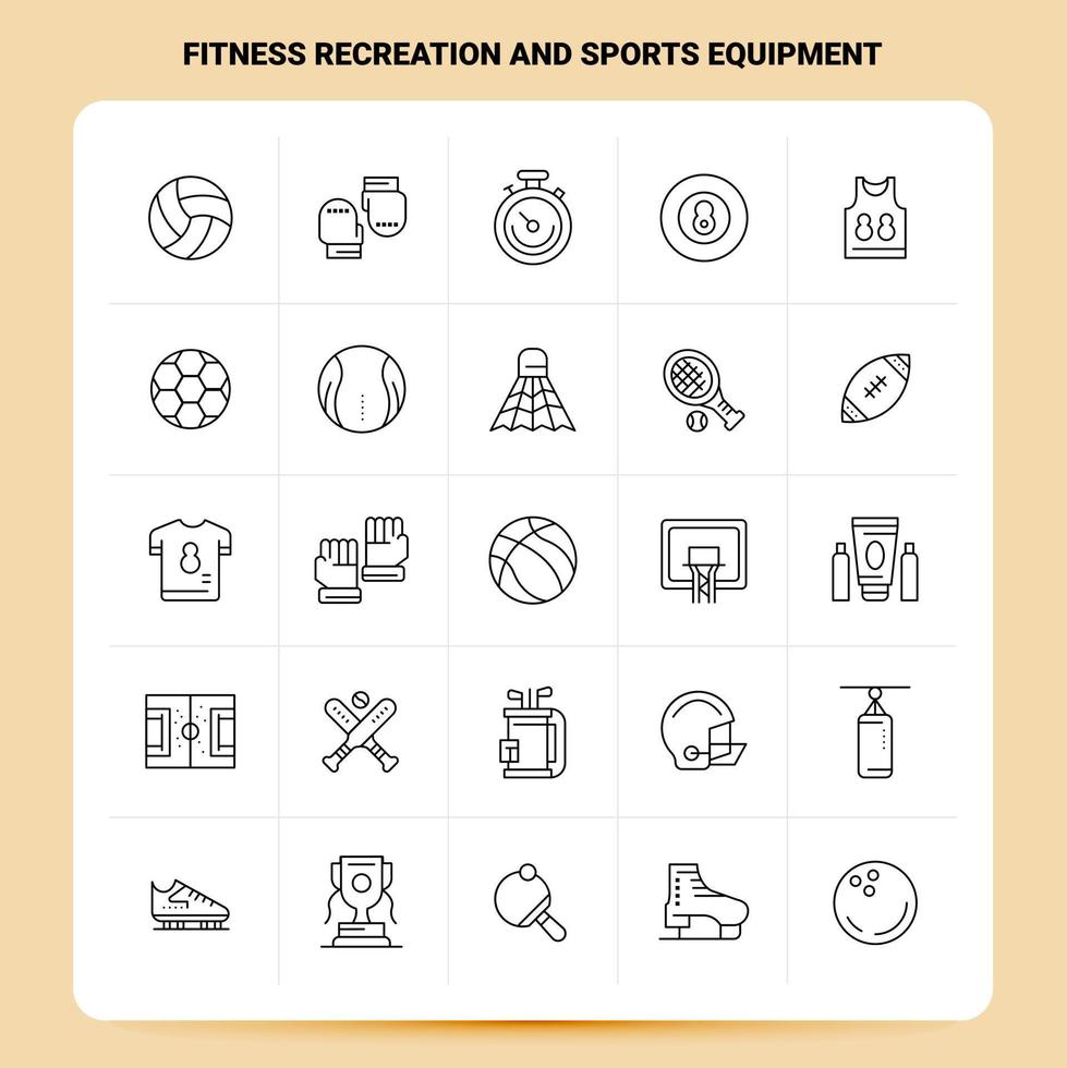 OutLine 25 Fitness Recreation And Sports Equipment Icon set Vector Line Style Design Black Icons Set Linear pictogram pack Web and Mobile Business ideas design Vector Illustration
