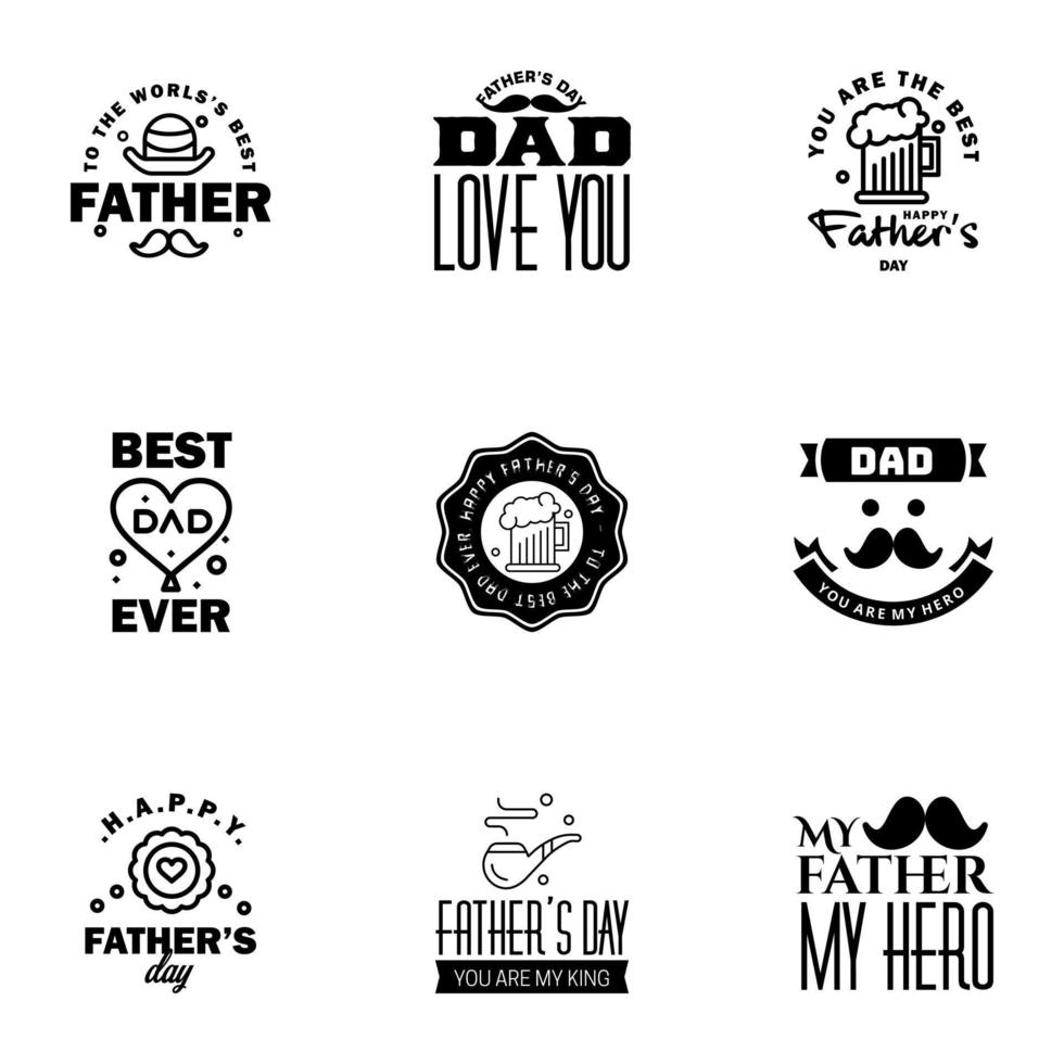 HAPPY FATHERS DAY 9 Black HOLIDAY HAND LETTERING VECTOR HAND LETTERING GREETING TYPOGRAPHY Editable Vector Design Elements