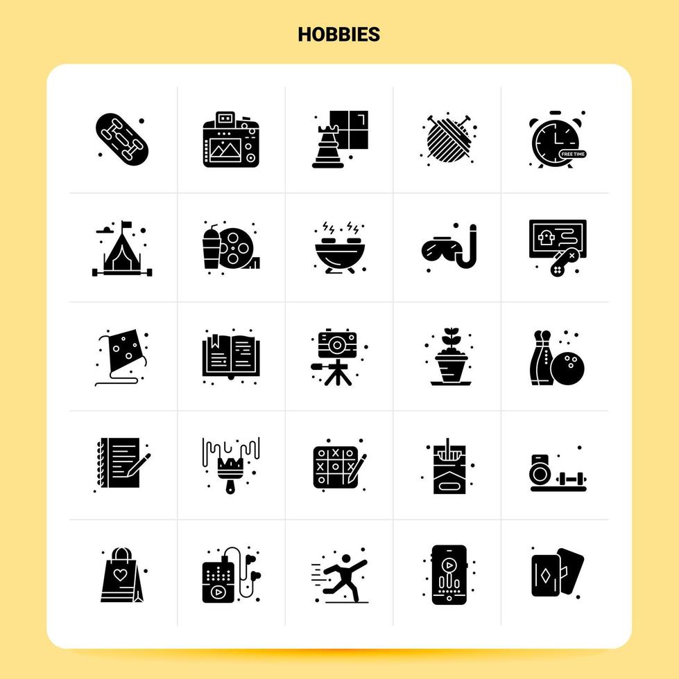 conjunto de iconos de 25 pasatiempos sólidos diseño de estilo de glifo vectorial conjunto de iconos negros diseño de ideas de negocios web y móviles ilustración vectorial vector