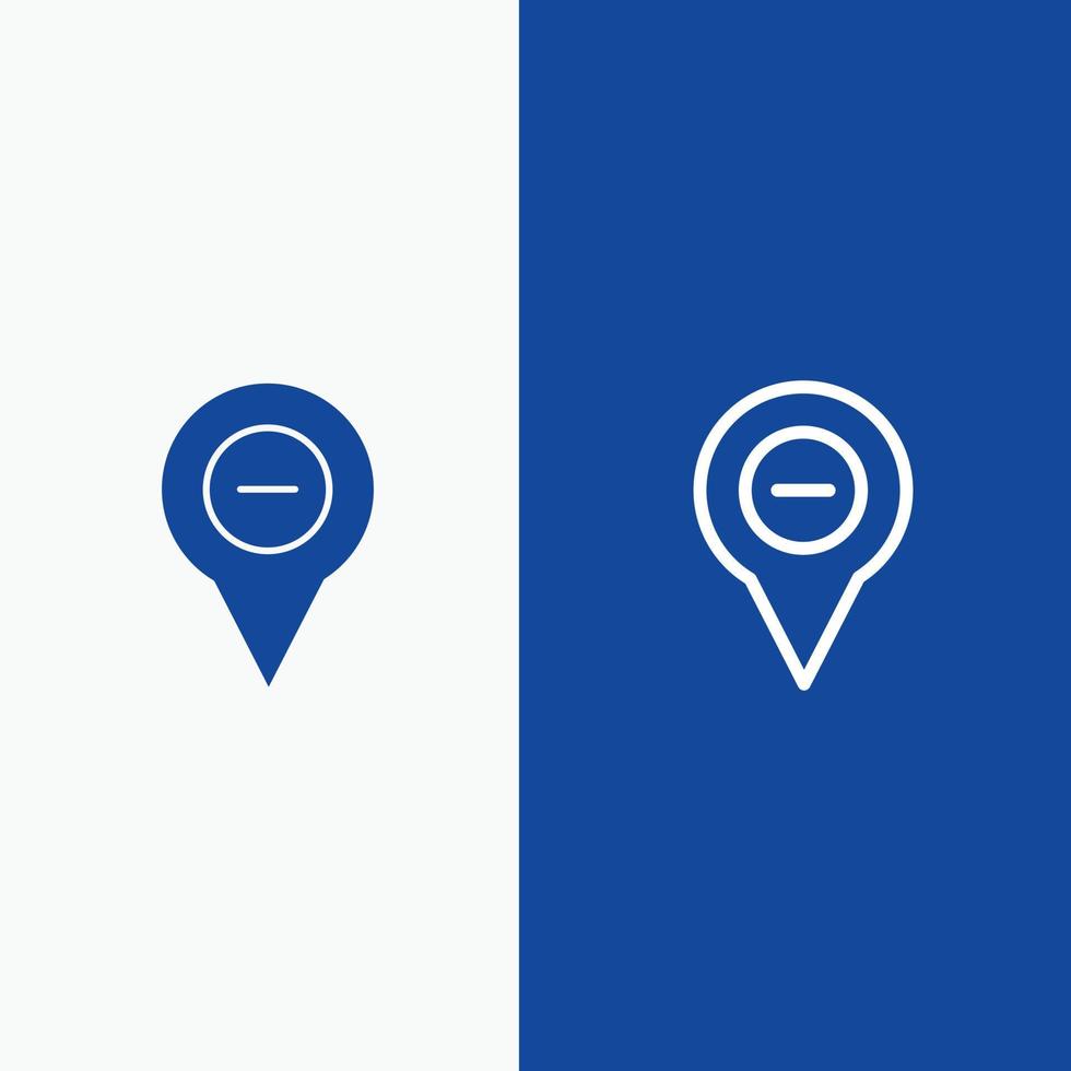 ubicación mapa navegación pin menos línea y glifo icono sólido bandera azul línea y glifo icono sólido bandera azul vector