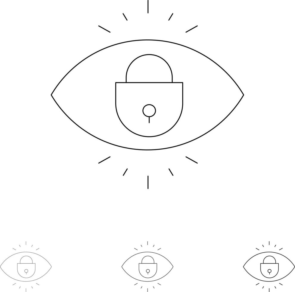 Eye Internet Security Lock Bold and thin black line icon set vector