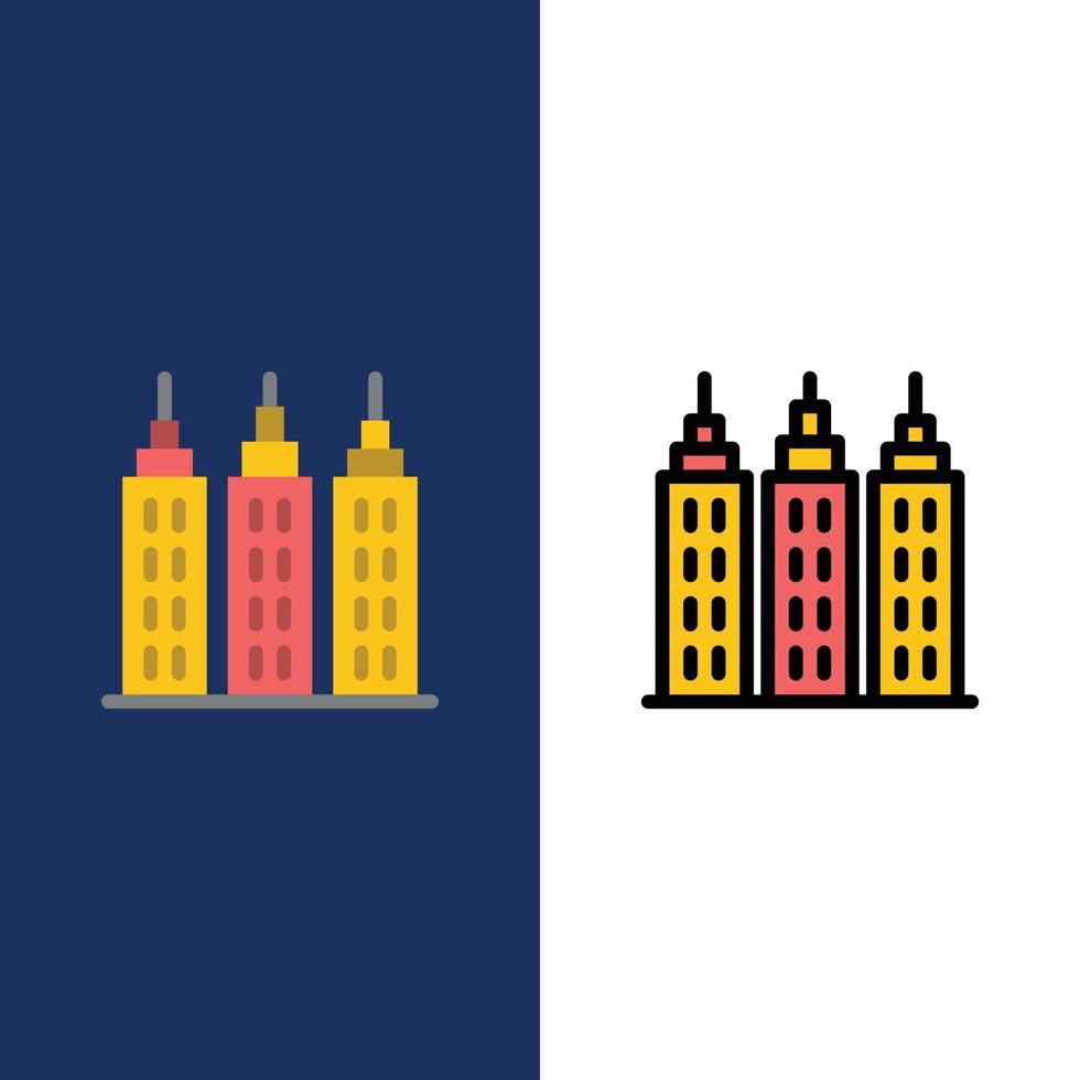 Building Construction Tower  Icons Flat and Line Filled Icon Set Vector Blue Background