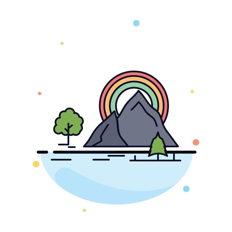 montaña colina paisaje naturaleza arco iris color plano icono vector