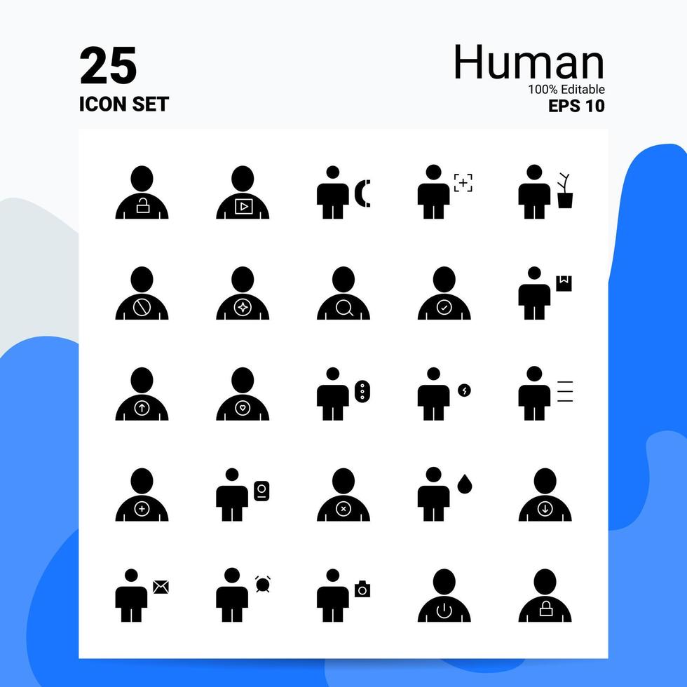 25 Human Icon Set 100 Editable EPS 10 Files Business Logo Concept Ideas Solid Glyph icon design vector