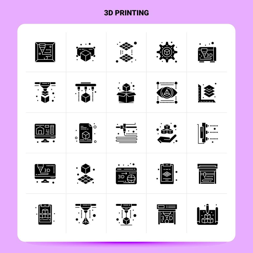 Solid 25 3d Printing Icon set Vector Glyph Style Design Black Icons Set Web and Mobile Business ideas design Vector Illustration