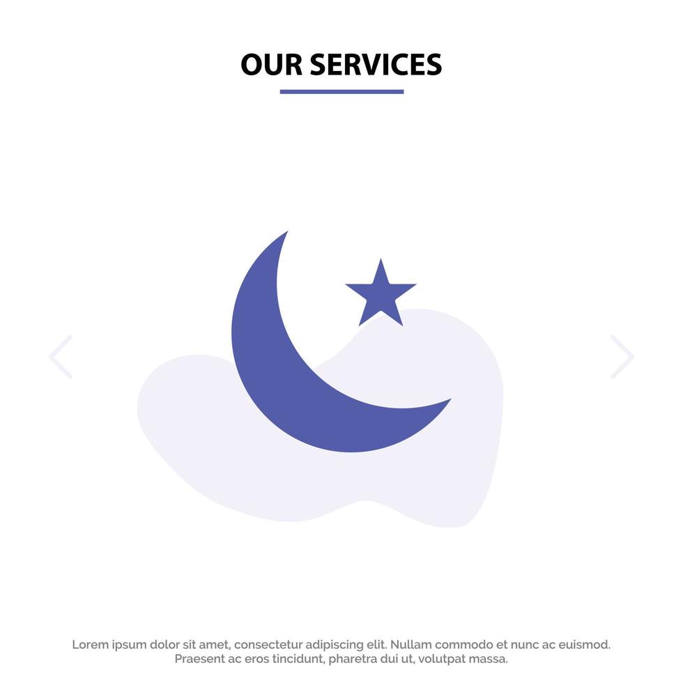 nuestros servicios luna noche estrella noche icono de glifo sólido plantilla de tarjeta web vector