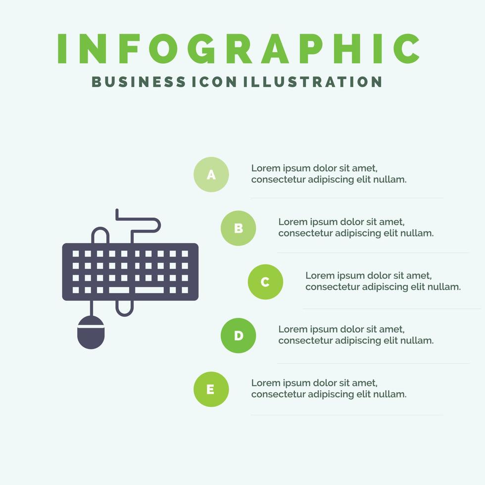 Device Interface Keyboard Mouse Obsolete Solid Icon Infographics 5 Steps Presentation Background vector