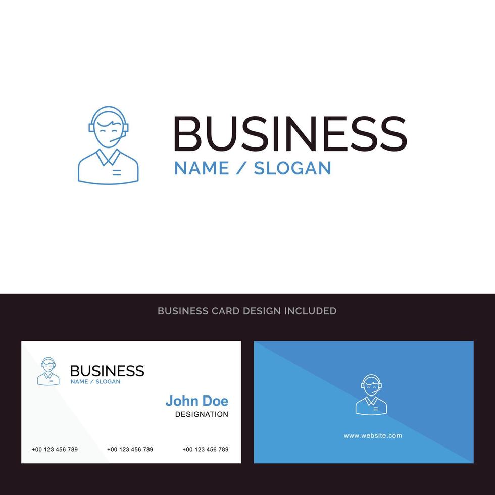 soporte consultoría empresarial cliente hombre servicio de consultor en línea logotipo de empresa azul y plantilla de tarjeta de visita diseño frontal y posterior vector