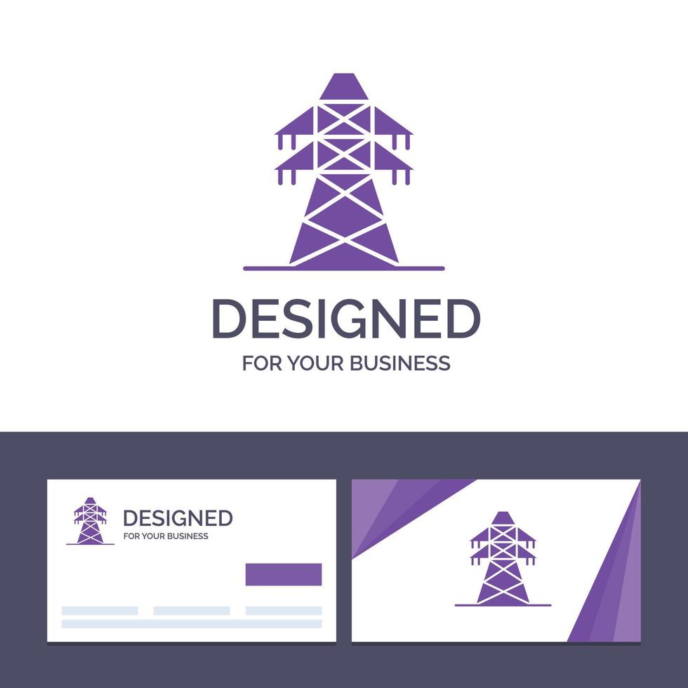 tarjeta de visita creativa y plantilla de logotipo transmisión de energía eléctrica torre de transmisión ilustración vectorial vector