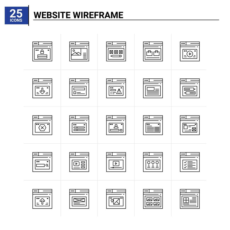 25 Website Wireframe icon set vector background