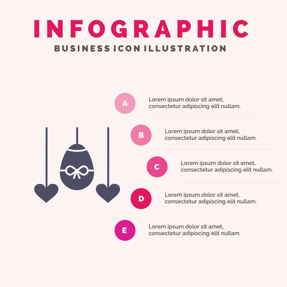 huevo corazón pascua vacaciones sólido icono infografía 5 pasos presentación antecedentes vector