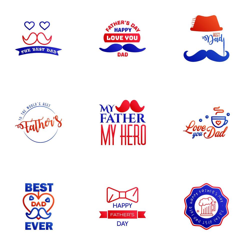 Happy Fathers Day vector hand lettering 9 Blue and red Calligraphy illustration for greeting card festival poster etc Editable Vector Design Elements