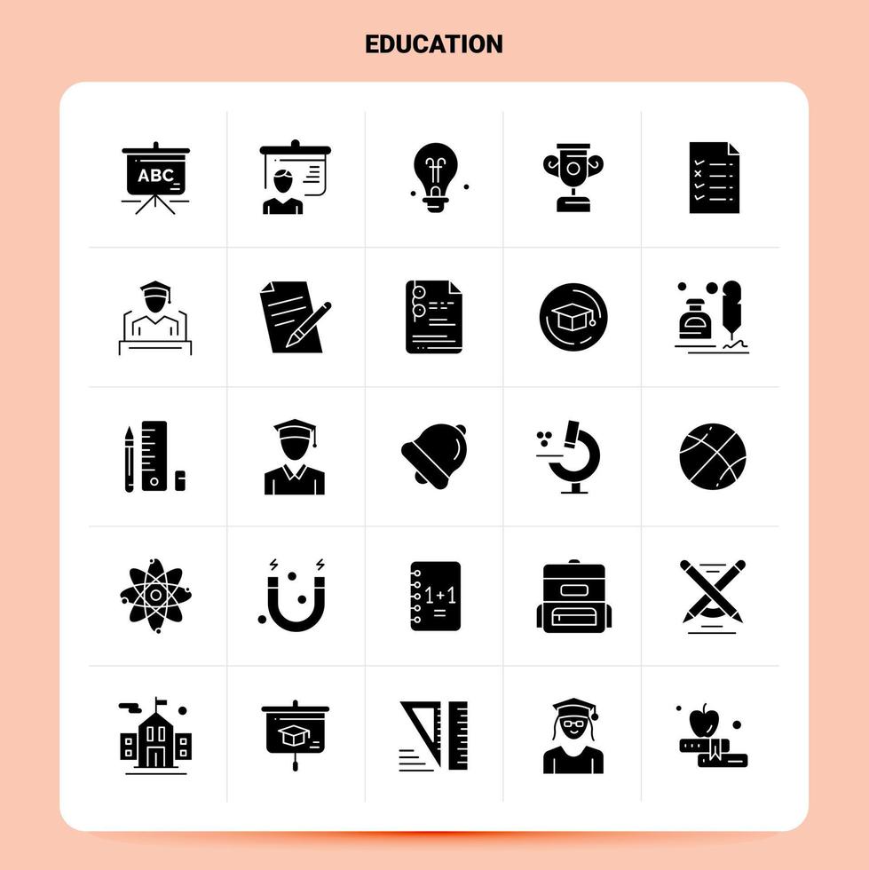 Solid 25 Education Icon set Vector Glyph Style Design Black Icons Set Web and Mobile Business ideas design Vector Illustration