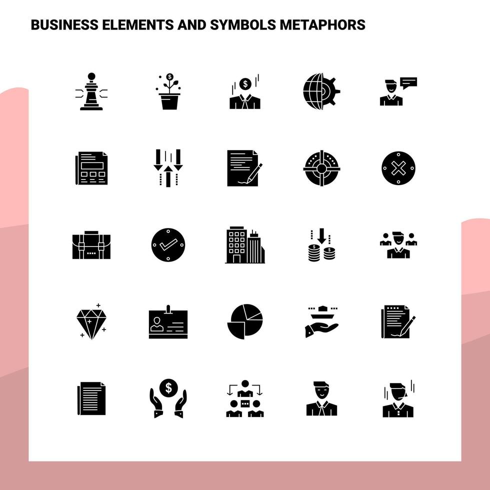 25 business elements and symbols metaphors Icon set Solid Glyph Icon Vector Illustration Template For Web and Mobile Ideas for business company