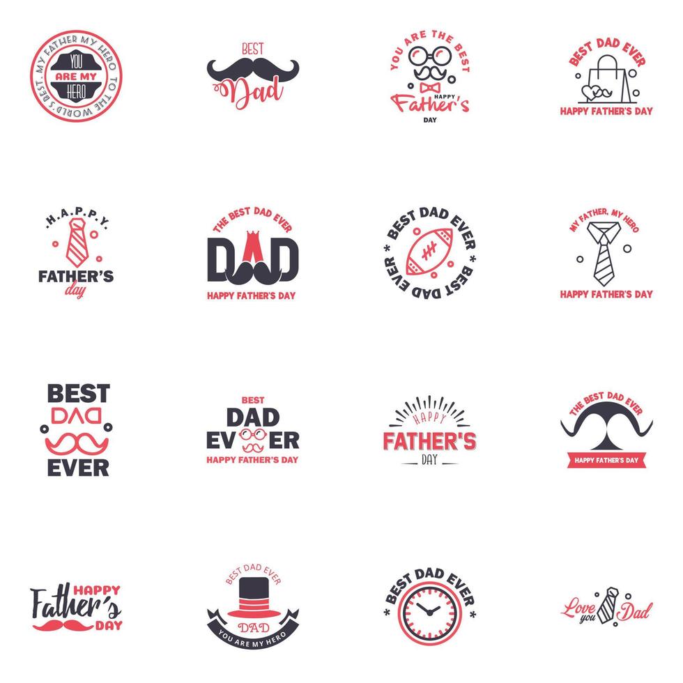 Set of Happy Fathers day elements 16 Black and Pink Vector illustration Editable Vector Design Elements