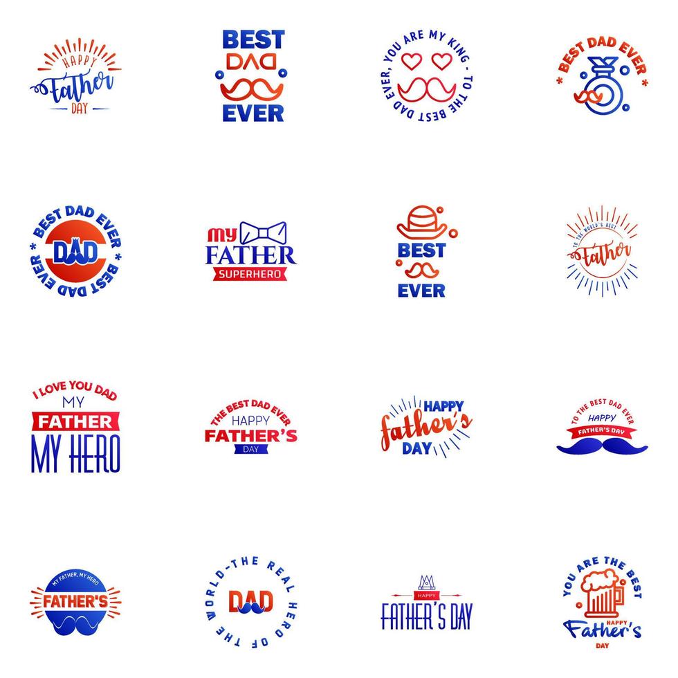 Set of fathers day 16 Blue and red design elements Editable Vector Design Elements