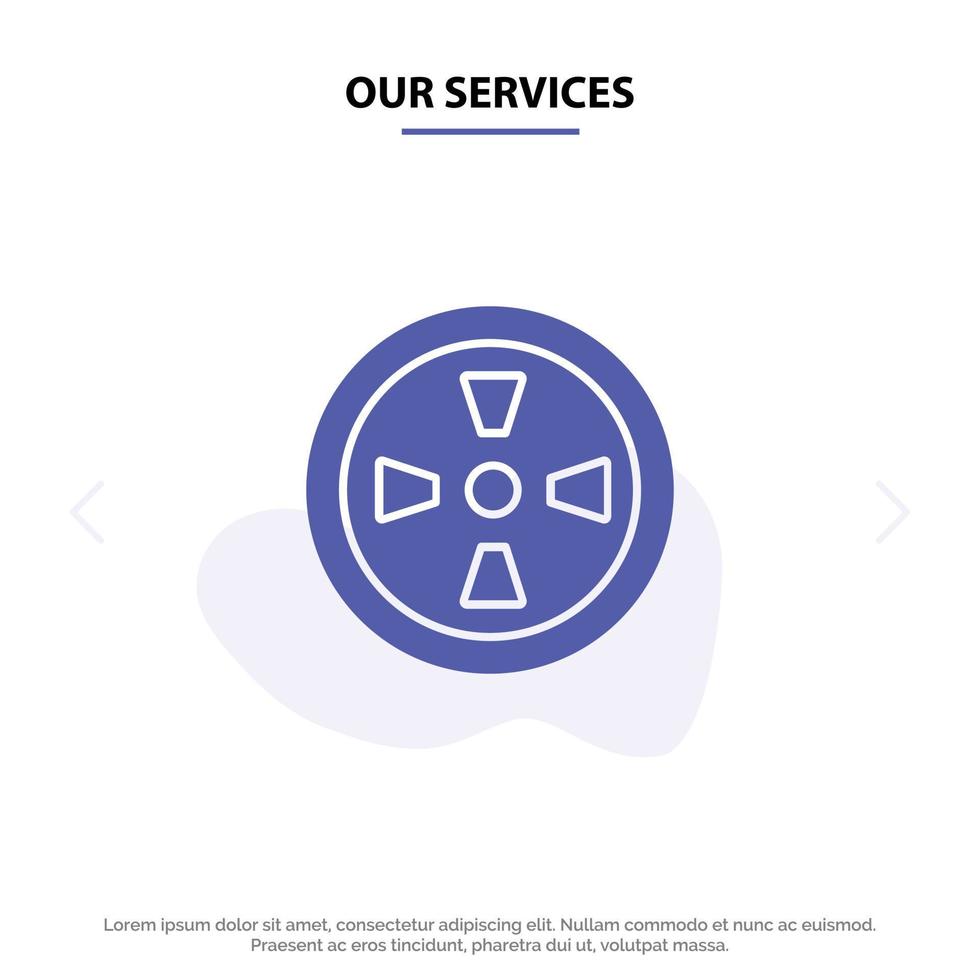 Our Services Fan Turbine Wind Solid Glyph Icon Web card Template vector