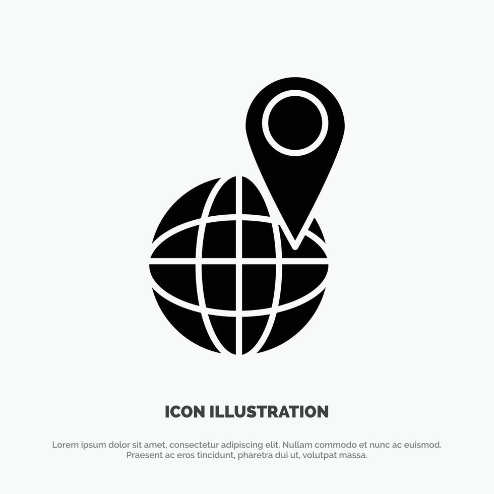mapa de ubicación global vector de icono de glifo sólido mundial
