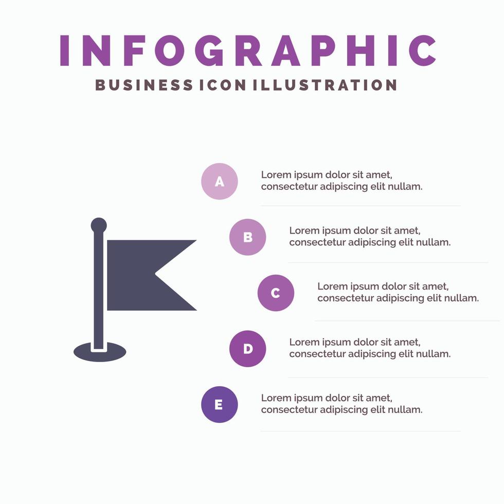 Flag Location Map World Solid Icon Infographics 5 Steps Presentation Background vector