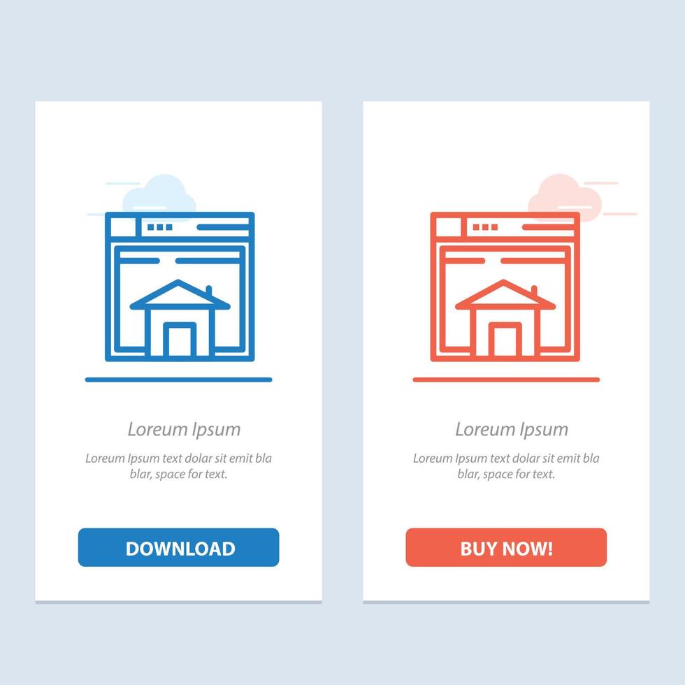 casa vender página de diseño web sitio web azul y rojo descargar y comprar ahora plantilla de tarjeta de widget web vector