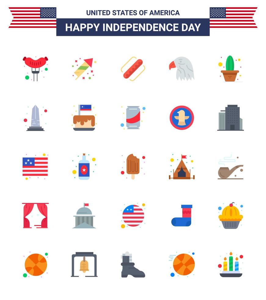 Big Pack of 25 USA Happy Independence Day USA Vector Flats and Editable Symbols of plant cactus american usa bird Editable USA Day Vector Design Elements