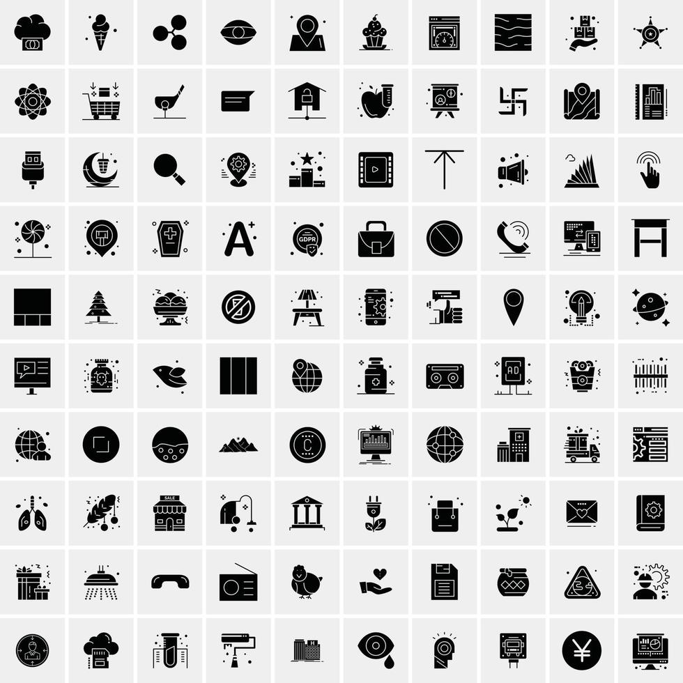 Set of 100 Business Solid Glyph icons vector