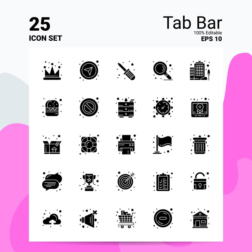 25 Tab Bar Icon Set 100 Editable EPS 10 Files Business Logo Concept Ideas Solid Glyph icon design vector