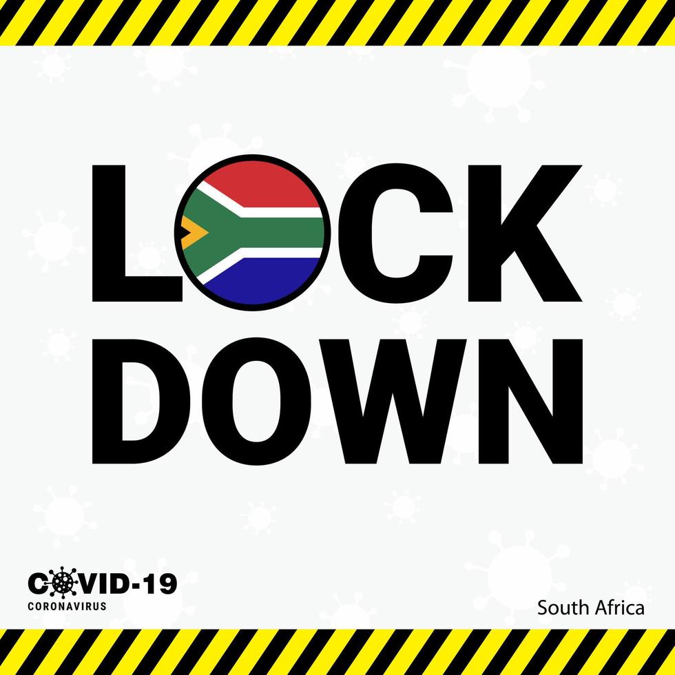 tipografía de bloqueo de coronavirus sudáfrica con bandera de país diseño de bloqueo de pandemia de coronavirus vector