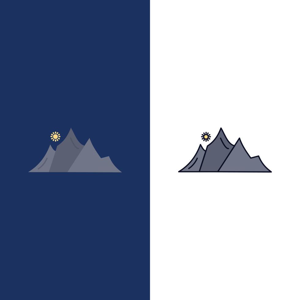 hill landscape nature mountain sun Flat Color Icon Vector