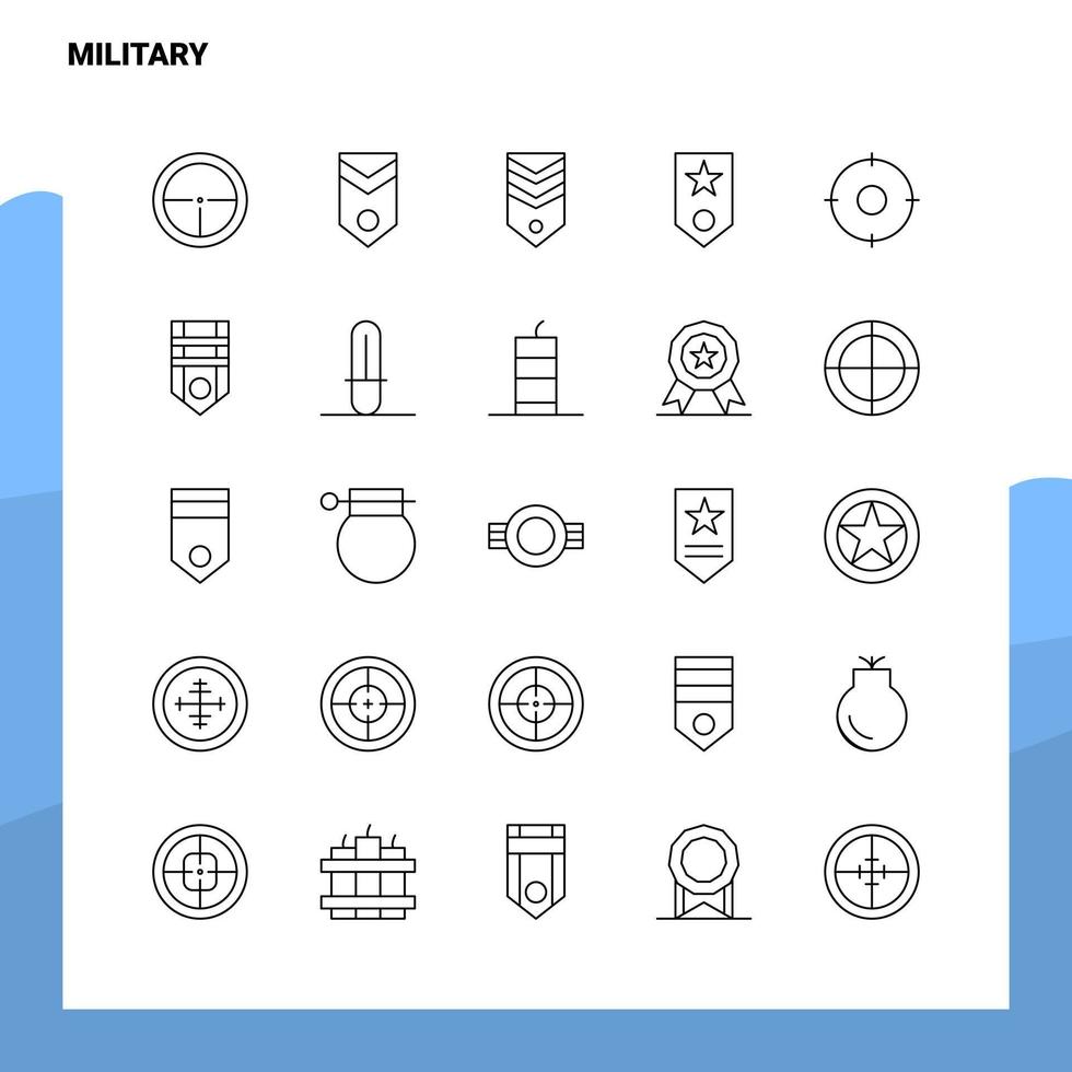 Set of Military Line Icon set 25 Icons Vector Minimalism Style Design Black Icons Set Linear pictogram pack
