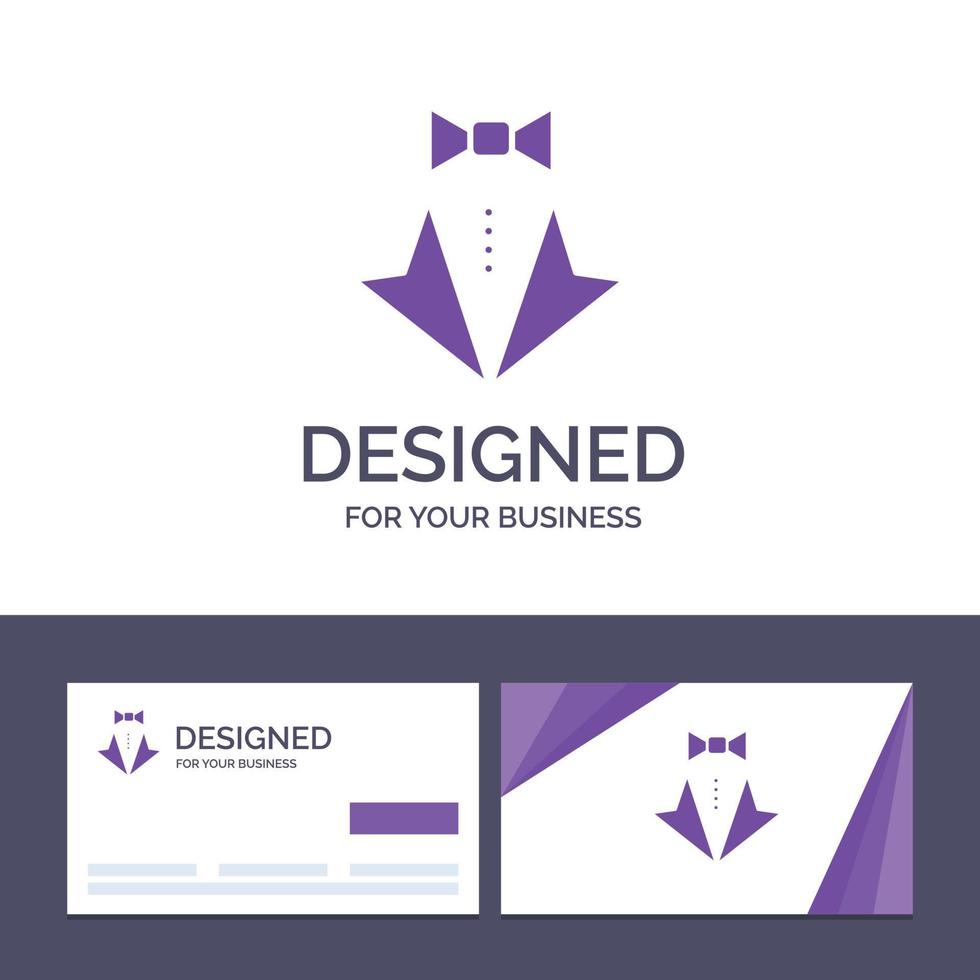 tarjeta de visita creativa y plantilla de logotipo arco corazón amor traje corbata boda vector ilustración