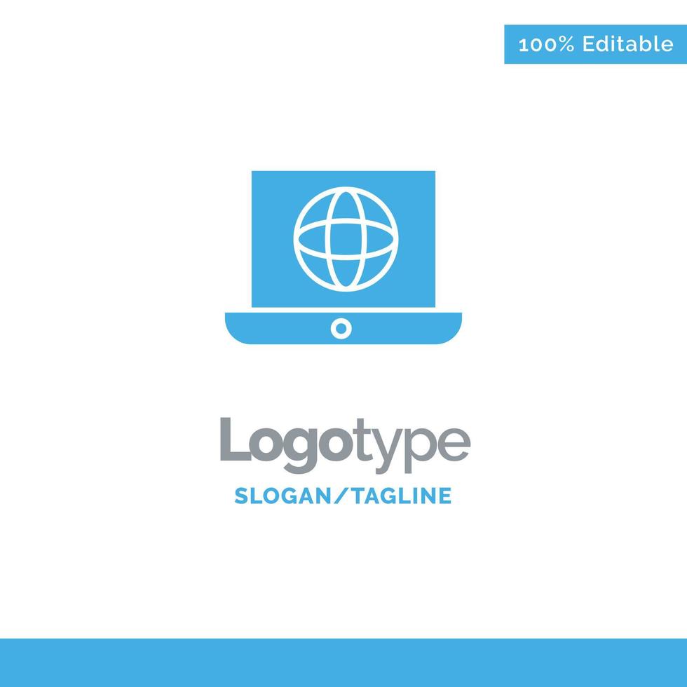 Laptop World Globe Technical Blue Solid Logo Template Place for Tagline vector